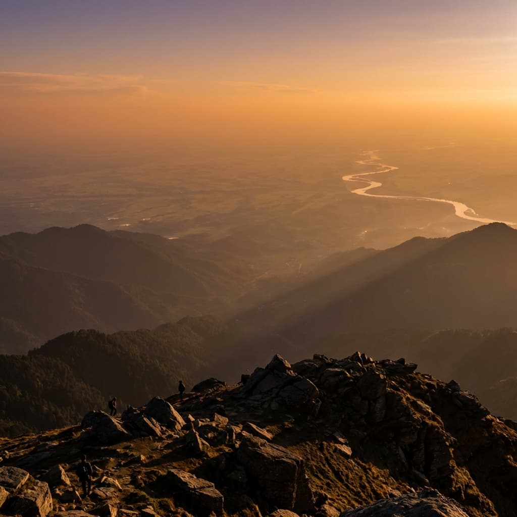Panoramic view of the Gangetic plains and Sutlej river from the top.